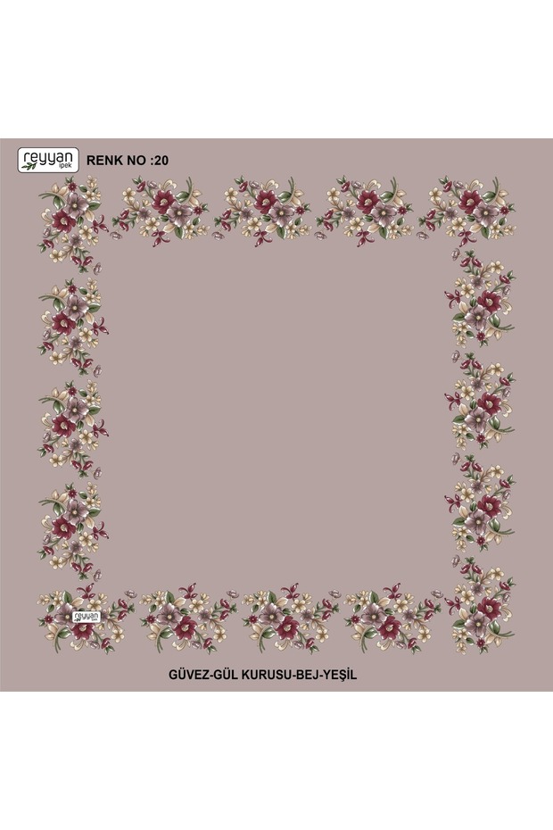 Bagged Flat Floral 90' Embroidered Yemeni Inner Tulle, 90X90 Cm, with Empty Center and Floral Edges