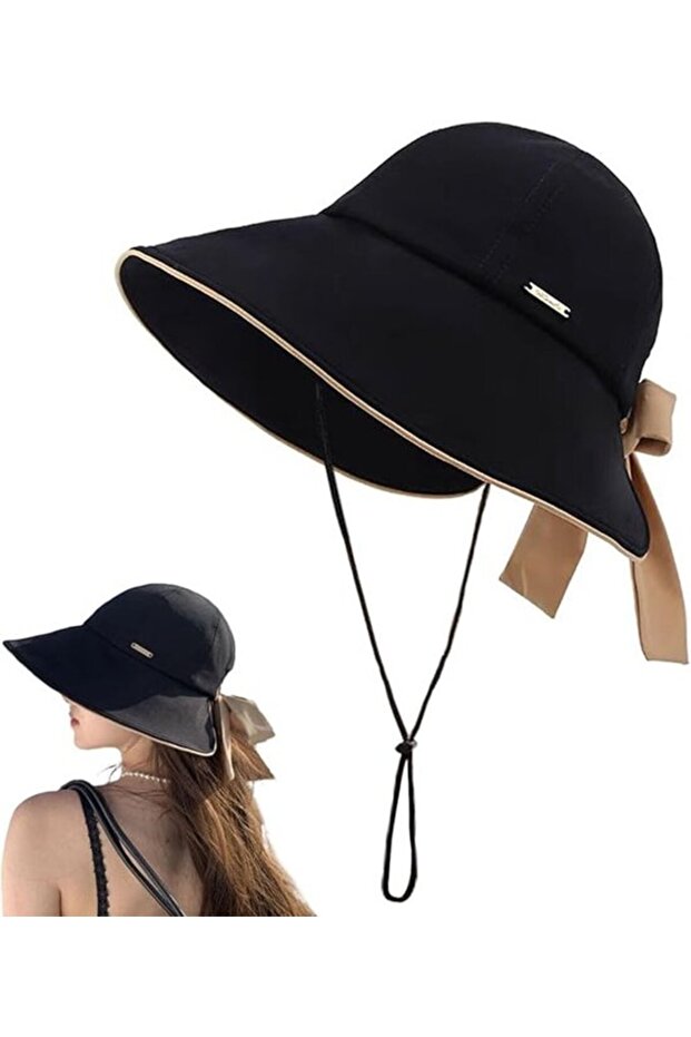 Women's sun hat beige 48-56cm bow brim mesh UV.
