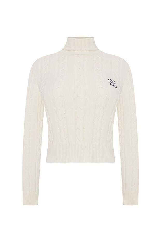 Montagne Cashmere Hair Knit Crop Turtleneck Sweater Cream