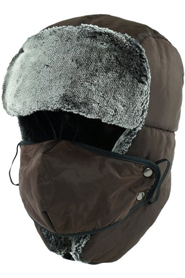 Faux fur aviator hat navy earflap face shield 55-60cm ski.