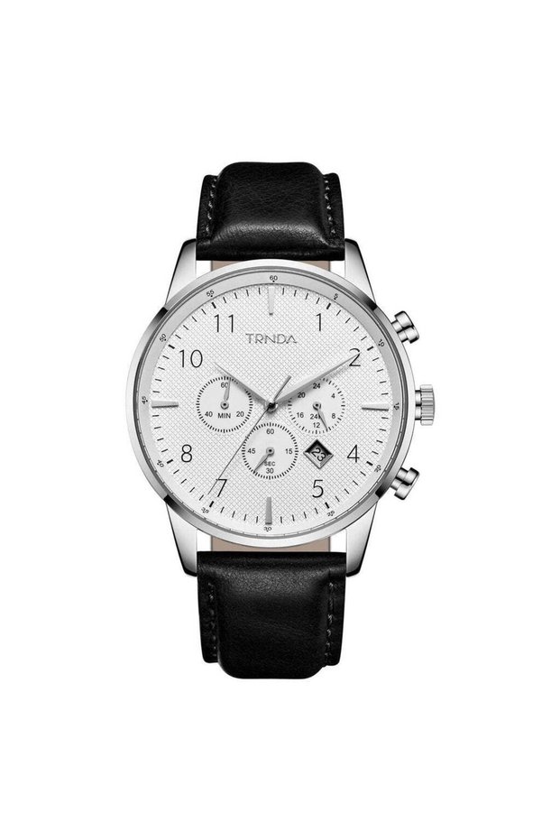 Men's Stainless Steel Watch, Black Leather Band | Trn-43sl