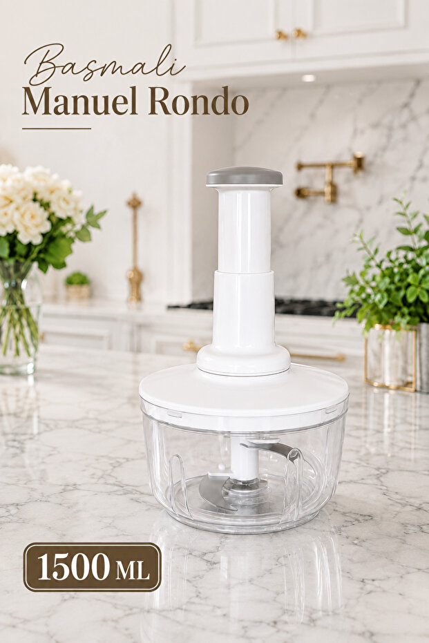 1500 ml Push-Down Manual Rondo Hand Rondo Practical Vegetable Chopper with 3 Blades Multi-Purpose Kitchen Chopper