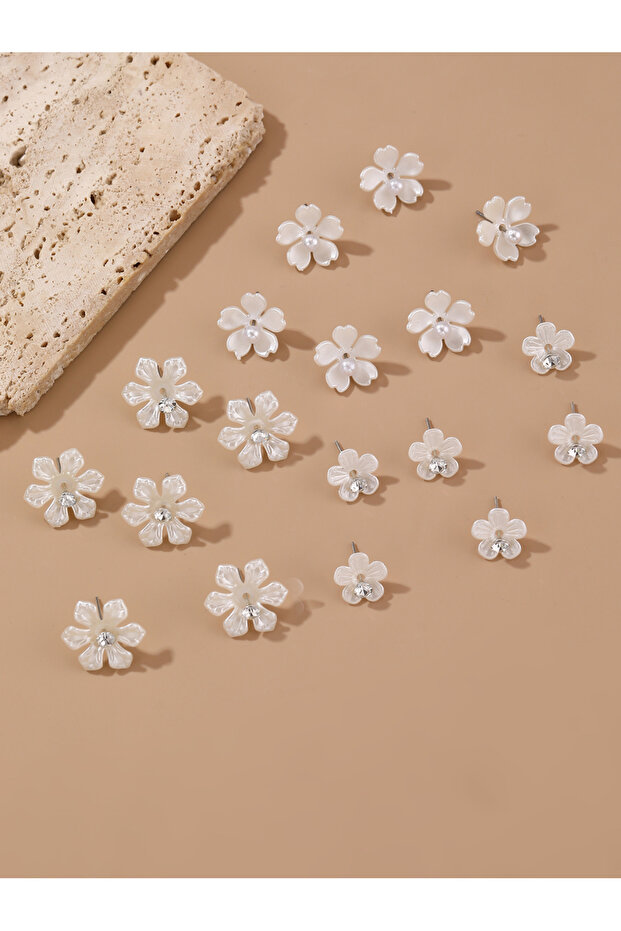 Set of 9 - Flower Stud Earrings