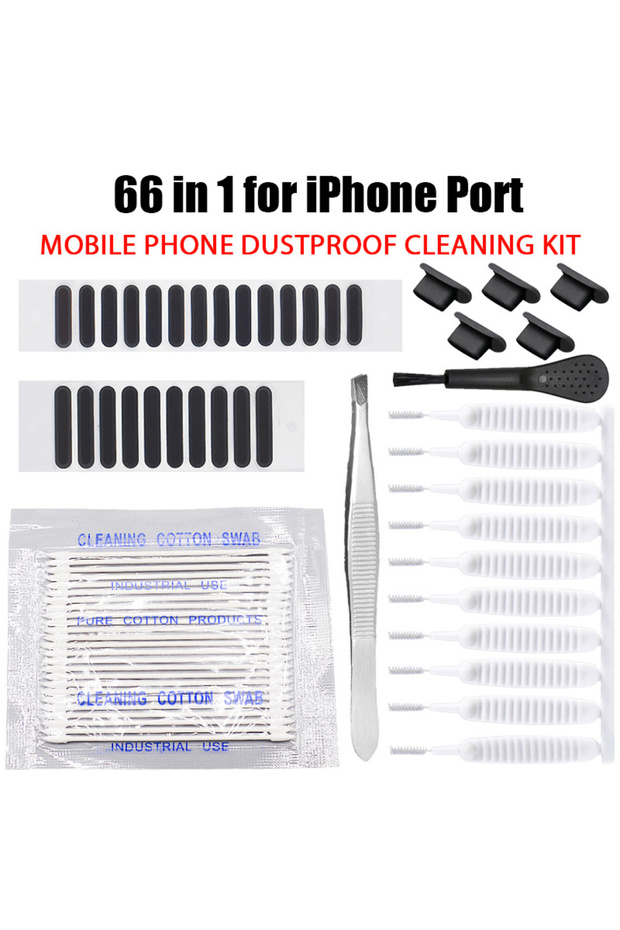 66PCS for 8pin Port Phone Cleaning Set Universal Mobile Phone Speaker Dust Plug Mesh Sticker Chargin