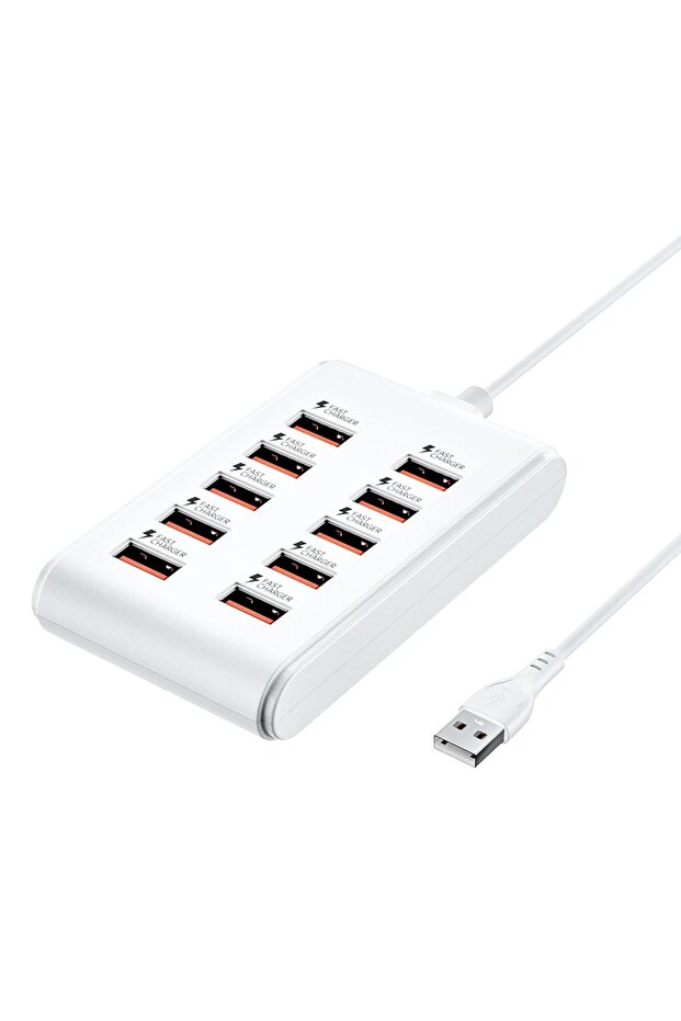 White 10 in 1 USB Splitter Socket Fast Charging Phone Charger Poower Adapter USB HUB Charger For Hom