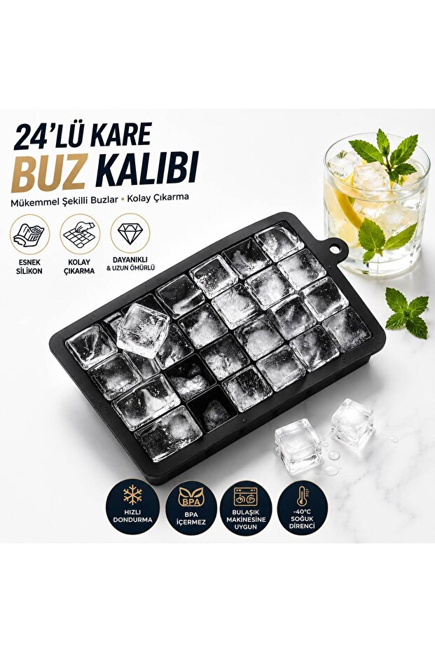 Practical 24-Piece Silicone Square Ice Mold | 24 Pieces Silicone Square Ice Mold | Sunum Buzluk