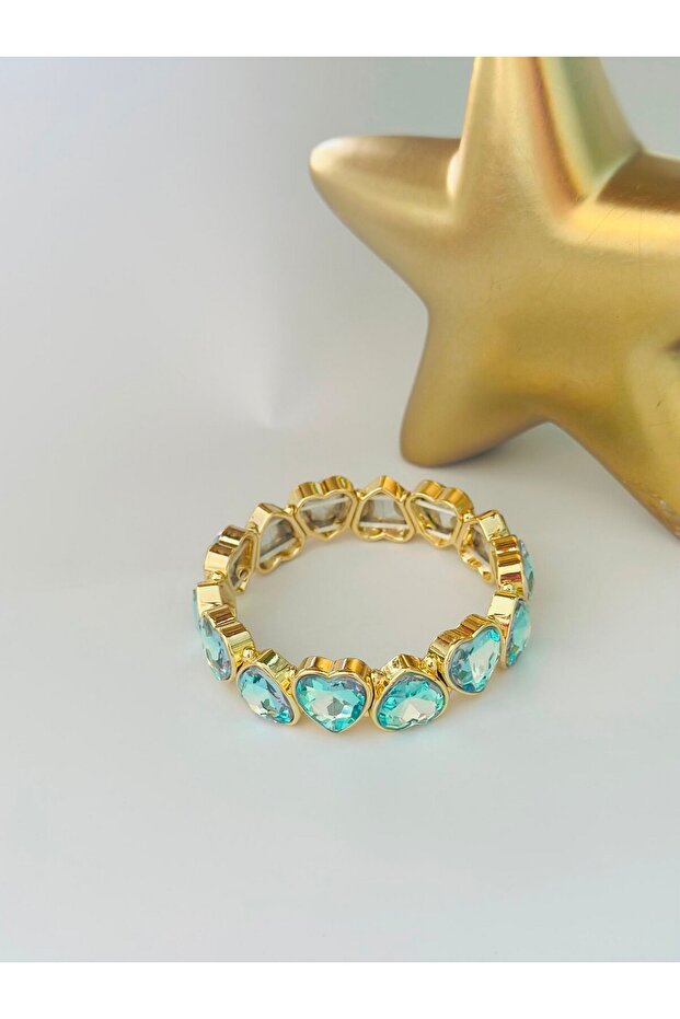 Crystal Stone Heart Detailed Rubber Bracelet (Steel)