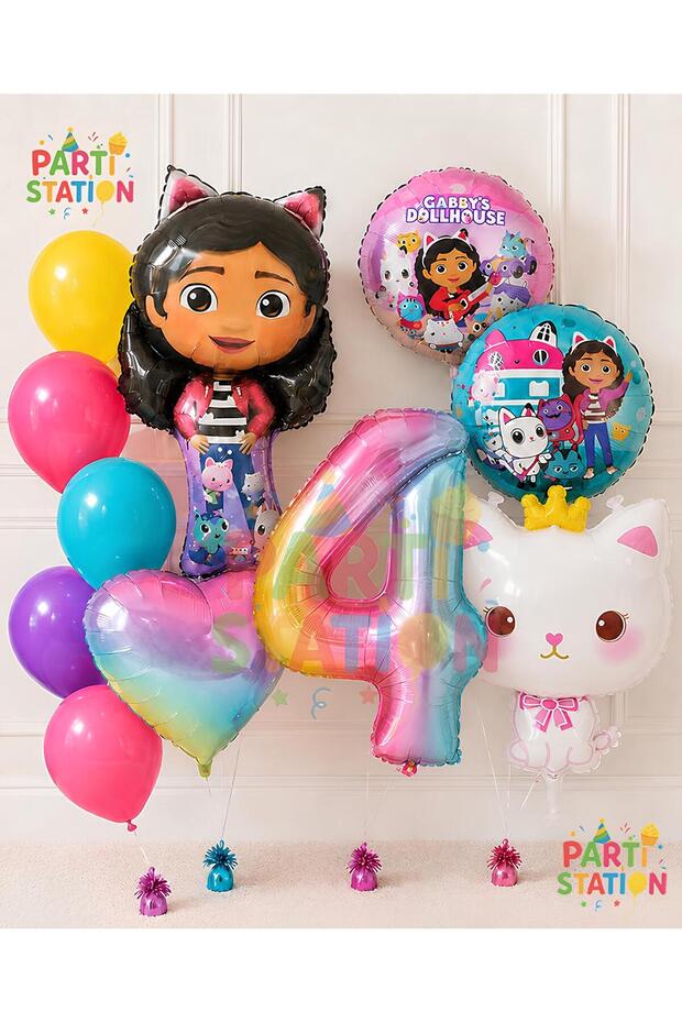 Gabby Dollhouse Balloon Set 4 Years Old 11 Piece Birthday Balloon Decoration Set