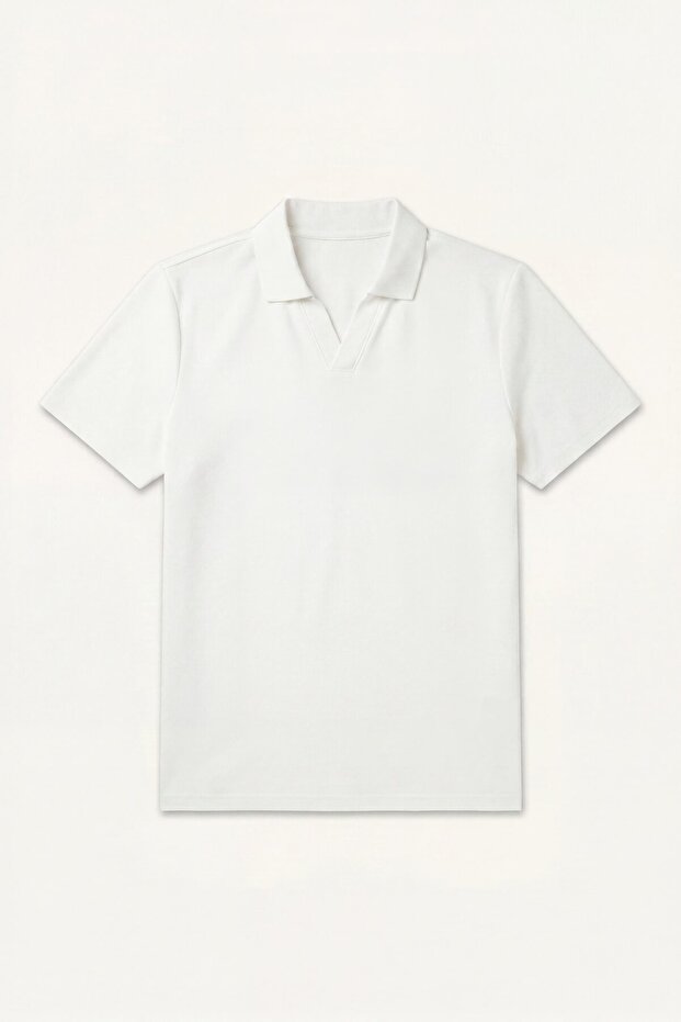 Regular Fit Buttonless Resort Collar Short Sleeve Basic Polo T-Shirt H5218Ax26Au