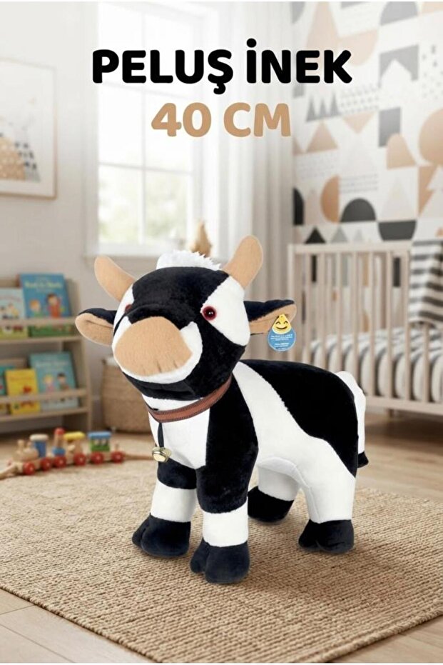 Cow Plush Toy with Bell 40 Cm; Cute and Comfortable Sleeping Pillow and Hugging Companion Decorative Toy