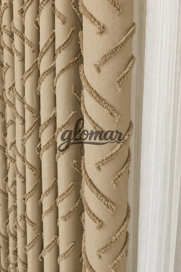New Season Tassel Detailed Beige Color Background Curtain Sik Pi̇le Ready to Use with Cornice, Suitable for Every Room