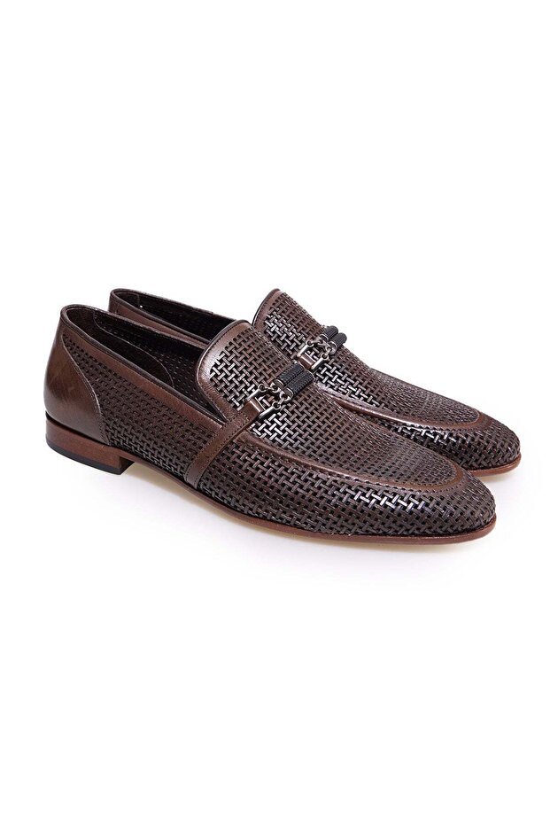 Brown Laceless Genuine Leather Men's Shoes