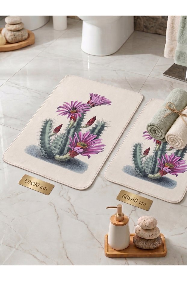 2-Piece Bath Mat Set 60X90 and 60X40 cm Soft Bath Rug with Non-Slip Base and Sponge Inside