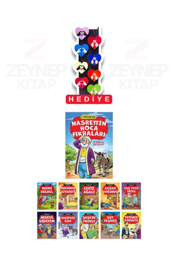 1.Sınıf Nasrettin Hoca Fıkraları 10 Book Set Small Size (8-Piece Heart Bookmark Gift)