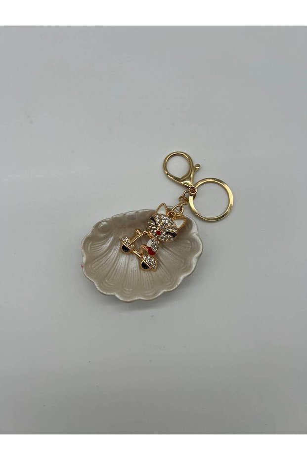 Keychain with Stone Figures – Cat, Dog, Bear and Cute Animal Patterns and Special Design Gold Bag Accessory