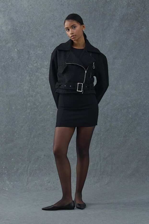 Black Eyelet Cashmere Coat