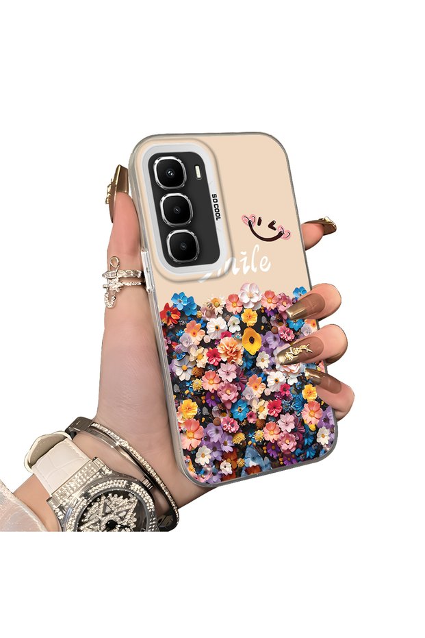 Infinix Hot 60 5g Compatible Silicone Edge Hard Back Case Couple Phone Case with Floral Pattern
