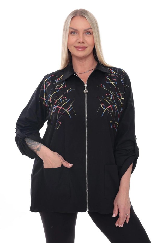 Woven Motif Cotton Plus Size Zippered Patterned Shirt Jacket | 44-58 Size