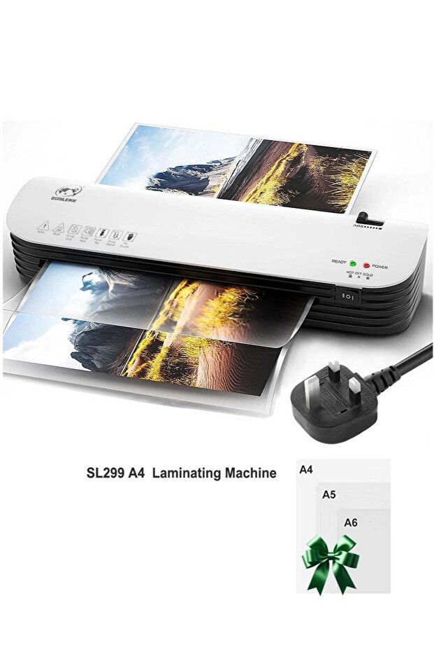 آلة تغليف حراري ساخن وبارد SL299، آلة تغليف مقاسات A4 وA5 وA6 للاستخدام المنزلي والمدرسي والمكتبي، نظام بكرتين، مزودة بزر ABS، عرض أقصى 9 بوصات (مع 12 كيس تغليف).