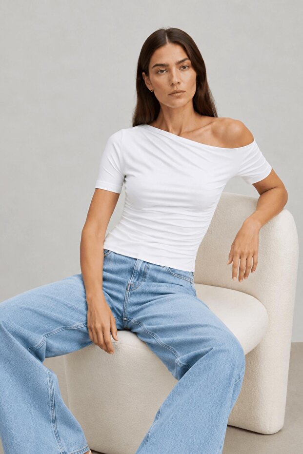 Asymmetrical Collar Draped Blouse