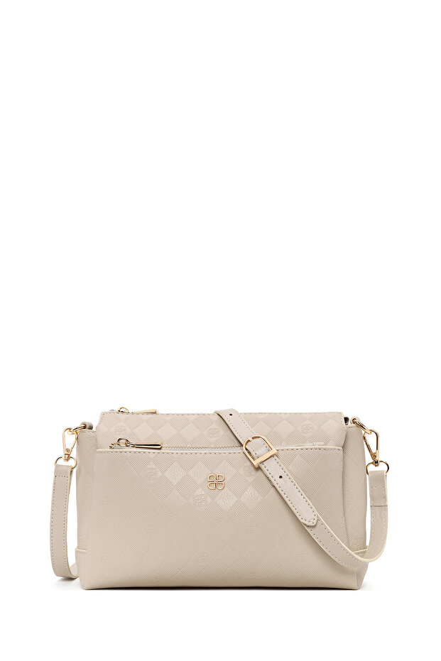 Women's Cream Printed Long Strap Crossbody Bag Ab500004Sb
