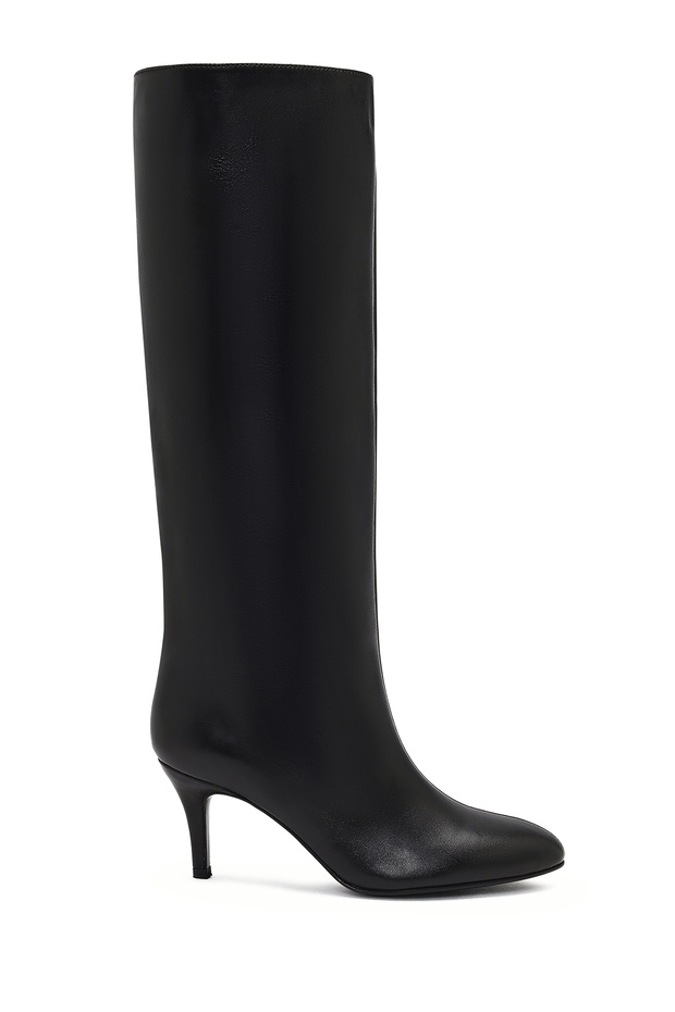 Women's Black Thin Heeled Leather Boots Wf160005Dv