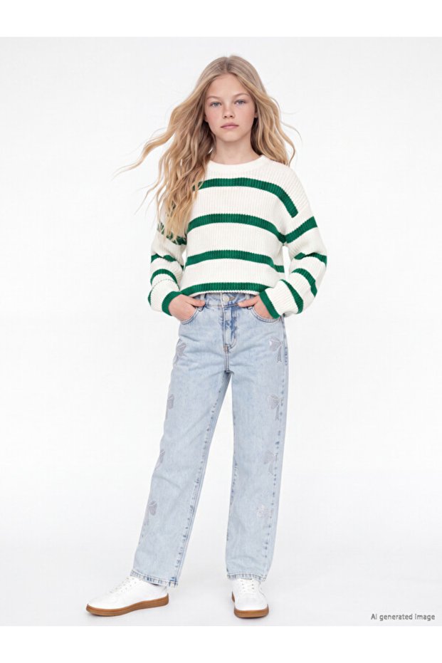Standard Fit Stone Embellished Girls' Jean Pants from Uzg Store for Style Enthusiasts