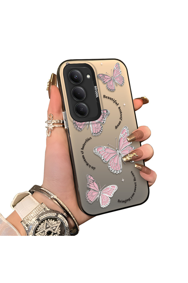 Redmi 15 5g Compatible Silicone Edge Hard Back Case Butterfly Pattern Lover Couple Phone Case