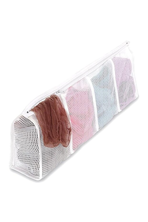 Whitmor Mesh Hosiery Wash Bag White 4-Compartment