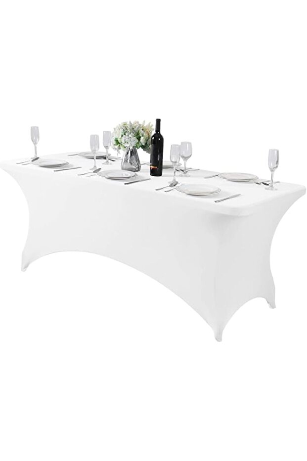 6 Feet White Spandex Tablecloth for Rectangular Tables, Table Protector,Fitted & Stretch, Washable, Wrinkle Resistant, Perfect for Event, Wedding, Party, Banquet, Cocktail, Festival