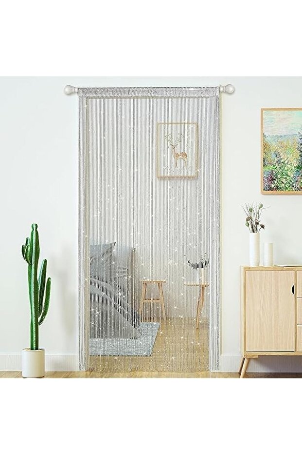 String Curtain, Silver Glitter Beaded Door Panel, 99 x 201 cm