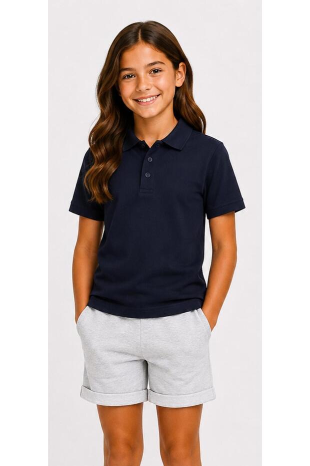 Unisex Cotton Plain Woven Short Sleeve Polo Collar School T-Shirt