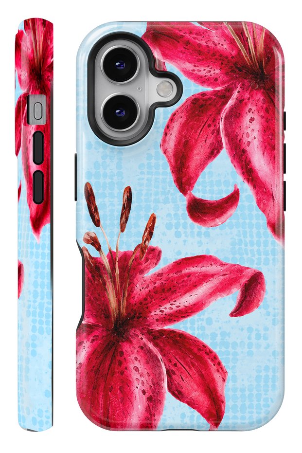 (Magsafe) iPhone 16 Blue Flower Double Layer Glossy Protect Phone Case