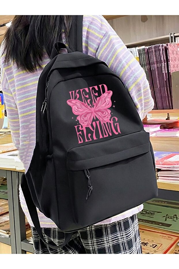 Waterproof Printed Black Color School Laptop Backpack