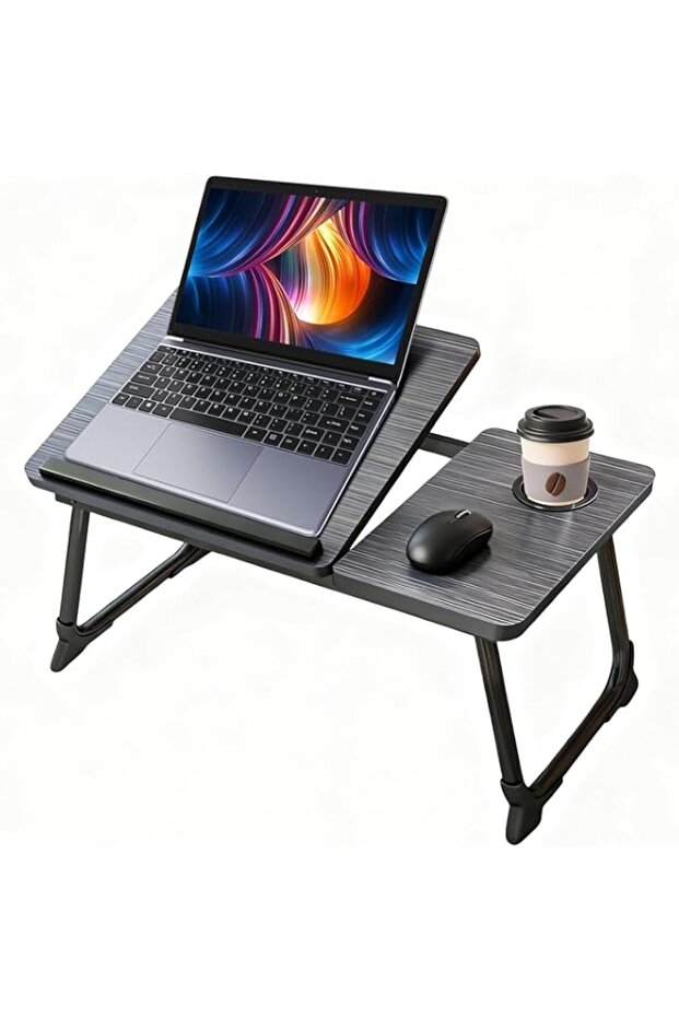Foldable Laptop Desk for Bed - Laptop Table Adjustable Height Tilt with Cup Holder – Upgraded Lap Desk Folding for Bed Couch Sofa, Portable Laptop Tray Table for Working Reading Study Easting (Black)
