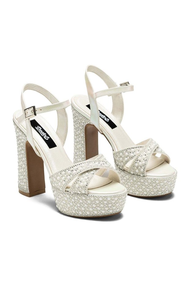 Women's High Heeled Stone Embellished Ankle Strap Evening Dress Shoes