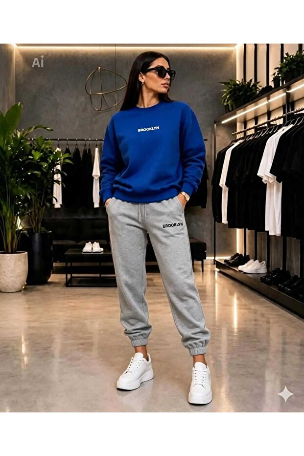 Zero Collar Sweat Suit 2-Piece Combination Winter Shardoon Brooklyn Printed Women's / Men's Unisex Model