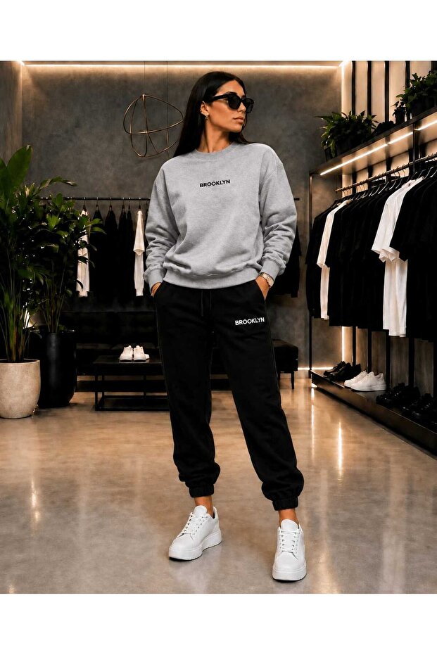 Zero Collar Sweat Suit 2-Piece Combination Winter Shardoon Brooklyn Printed Women's / Men's Unisex Model