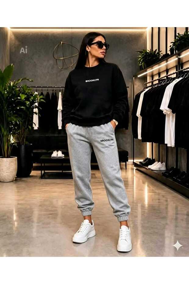 Zero Collar Sweat Suit 2-Piece Combination Winter Shardoon Brooklyn Printed Women's / Men's Unisex Model
