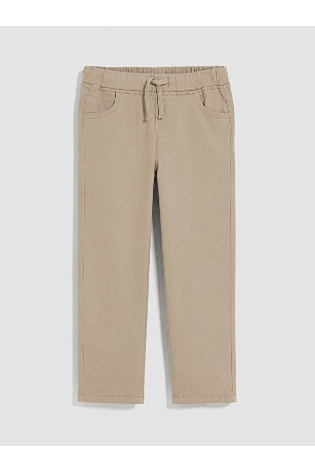 Beige Elastic Waist Boy's Trousers