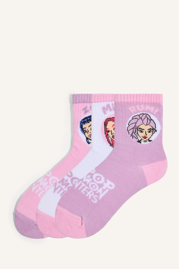 Kpop - Demon Hunters Karakter Printed 3-Piece Cotton Long Socks for Girls I4681A8Ns