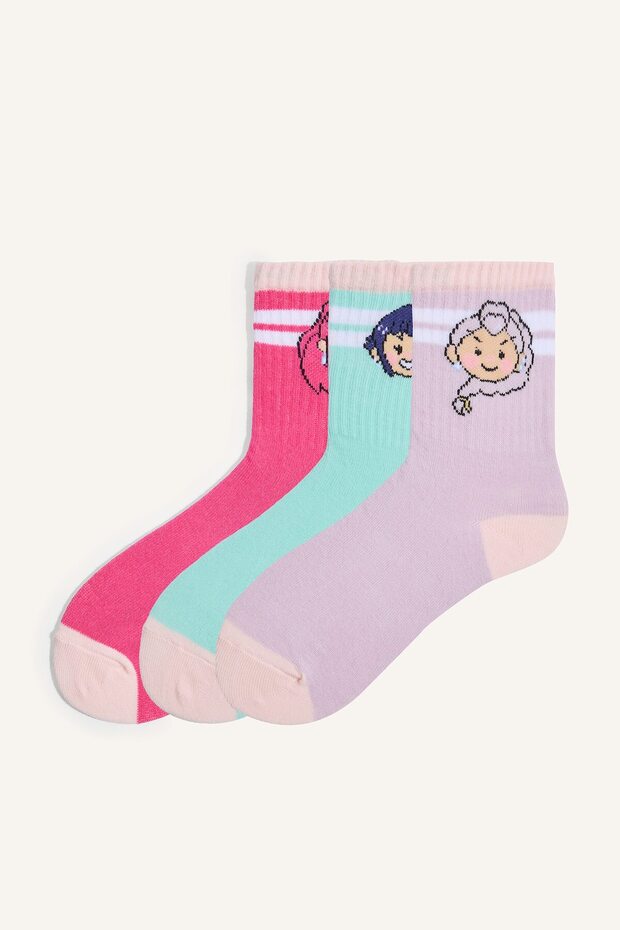 Kpop - Demon Hunters Karakter Printed Striped 3-Piece Cotton Long Socks for Girls I4680A8Ns