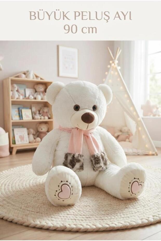 Plush Scarf-Wrapped White Bear 90 cm Cute and Comfortable: Plush Sleeping Pillow and Hugging Companion Decoration