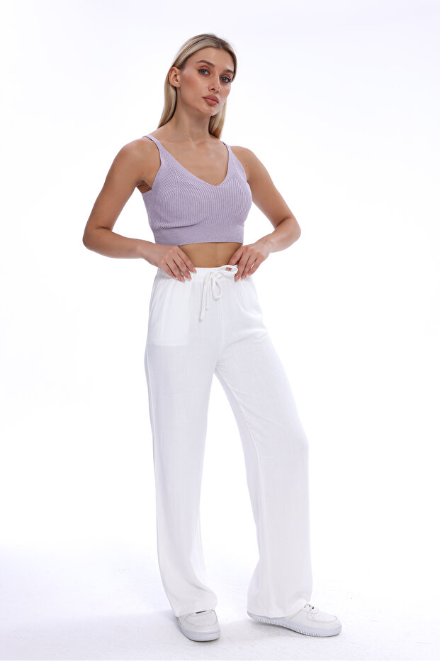 Linen Mixed Stylish Loose Fit Pants White