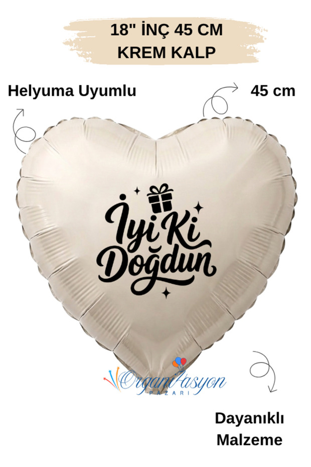 18 Inch Cream Heart Foil Balloon | Happy Birthday Gift Box Printed | Birthday Party Decoration Balloon