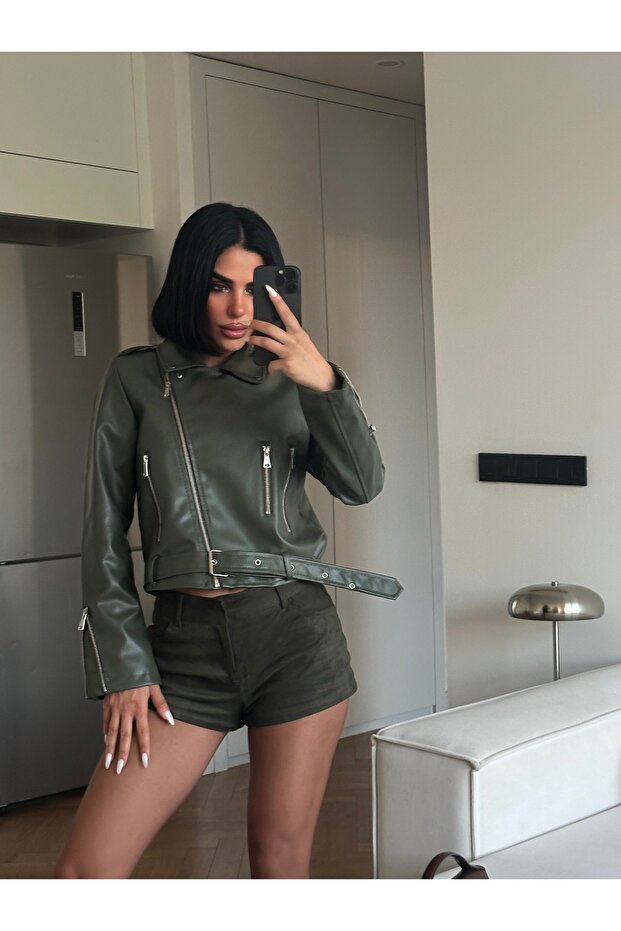 Women's Khaki Leather Jacket