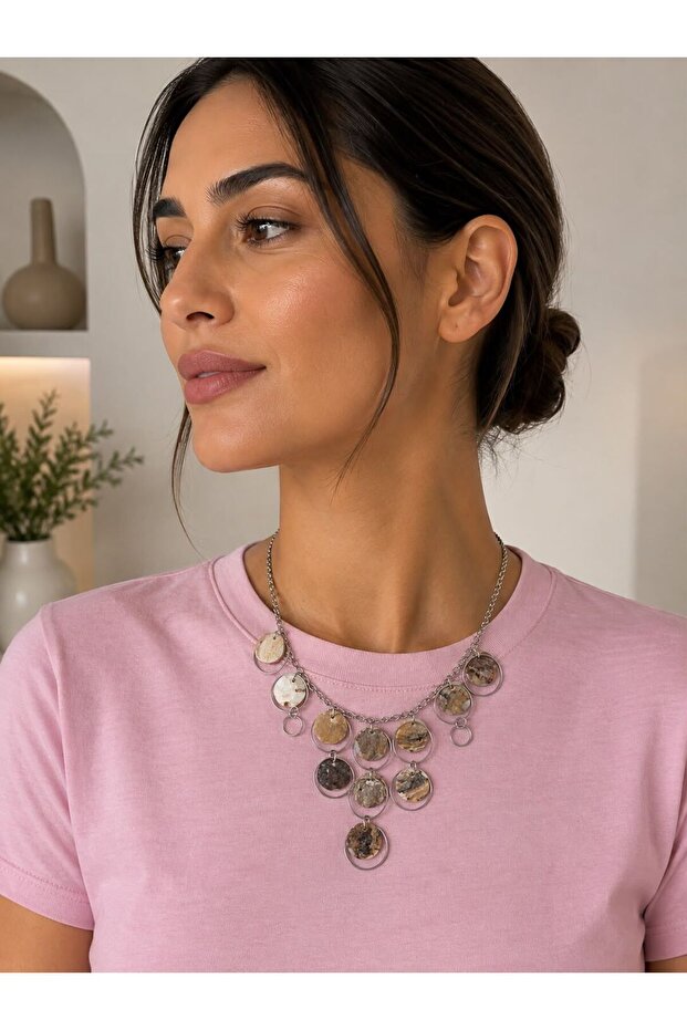 Natural Stone Look Dangle Chain Necklace
