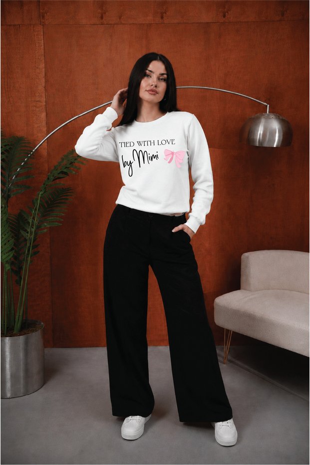 Women's Ted with Written Pink Ribbon Printed Comfortable Fit Crew Neck White Sweatshirt