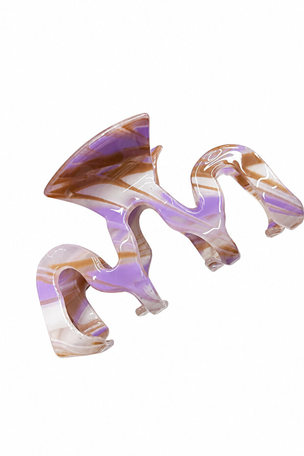 Marble Patterned Purple Brown White Acrylic Hair Claw Clip - Stylish and Strong Hold