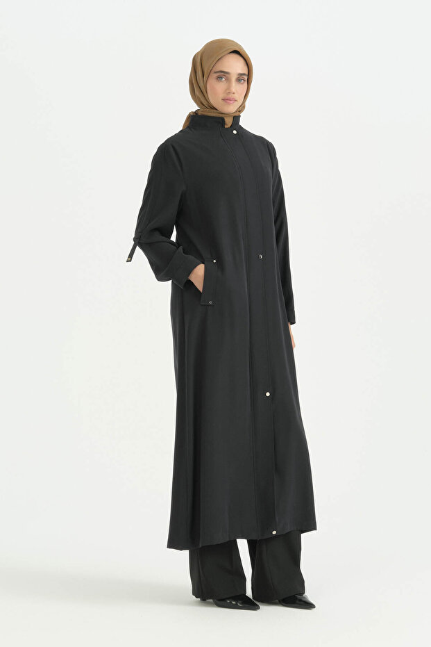 Plus Size Modal Robe with Sleeve Detail - Black